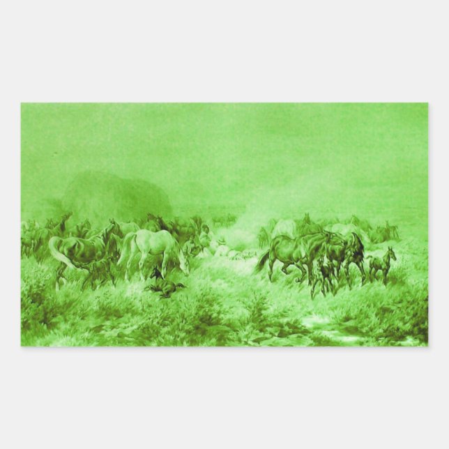Sticker Rectangulaire HORSES GRAZER, Vert clair antique (Devant)
