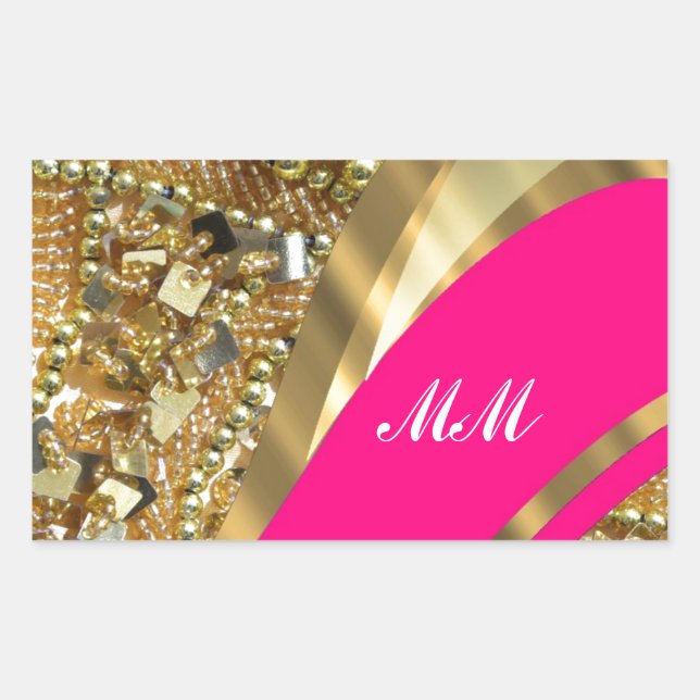 Sticker Rectangulaire Hot pink & gold bling (Devant)