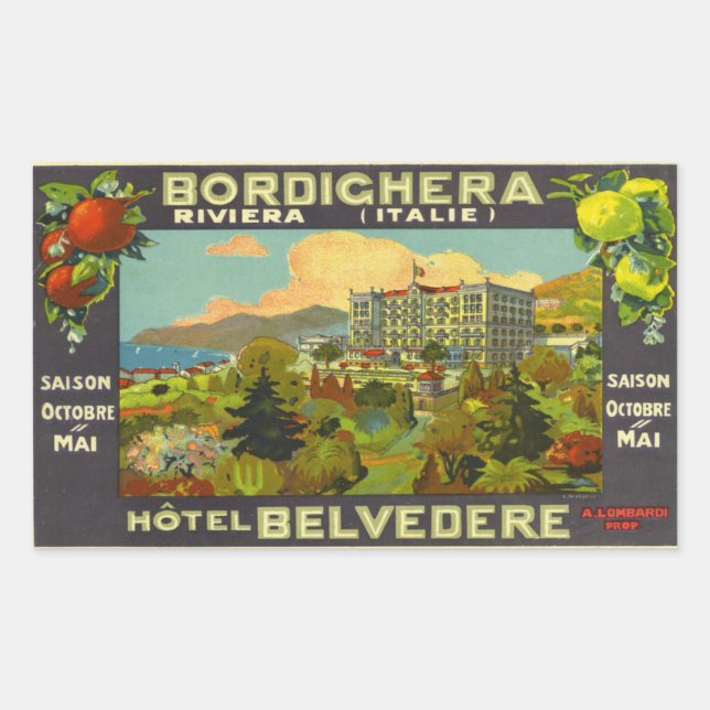 Sticker Rectangulaire Hotel Belverdere Bordighera Rivera Italie (Devant)
