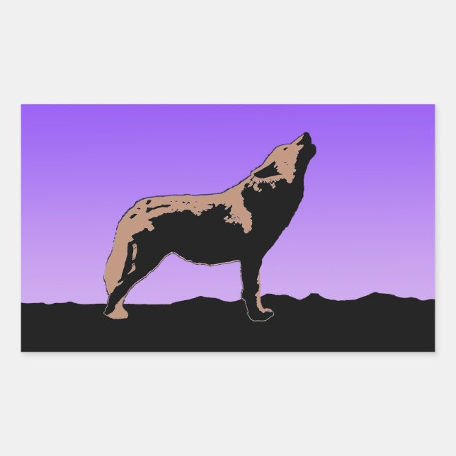 Sticker Rectangulaire Howling Wolf at Sunset - Art faunique original (Devant)