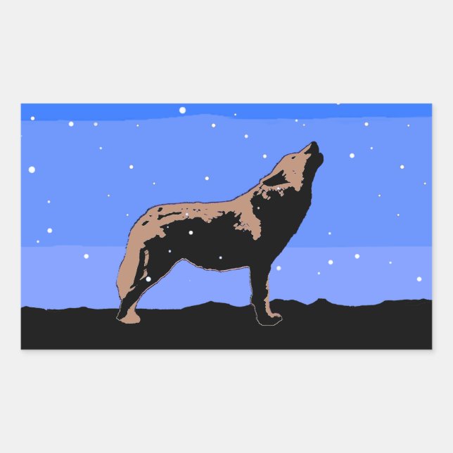 Sticker Rectangulaire Howling Wolf en hiver - Art faunique original (Devant)