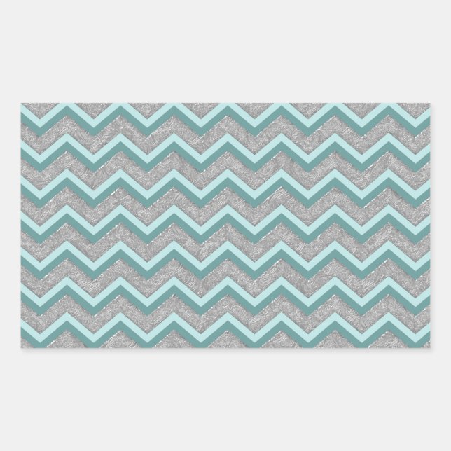 Sticker Rectangulaire Huile d'argent et ZigZag Turquoise (Devant)