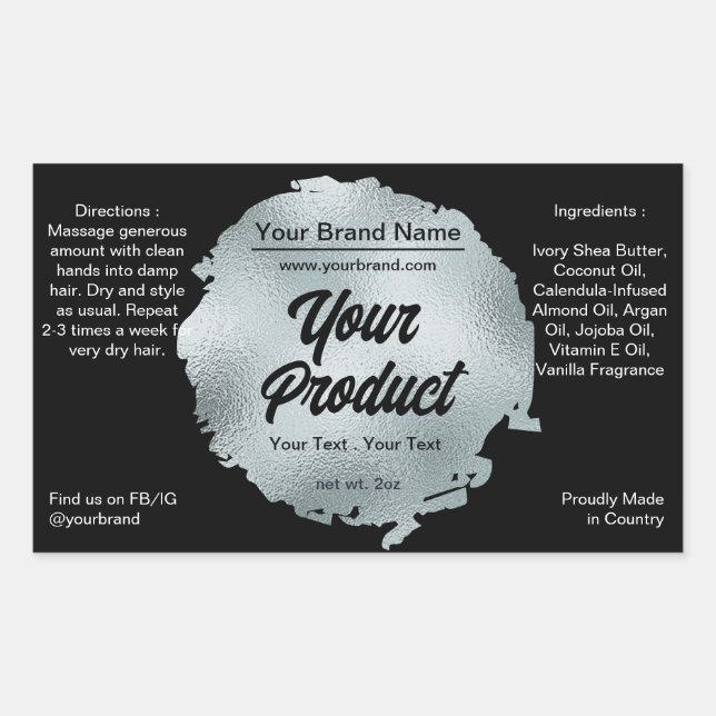 Sticker Rectangulaire Huile d'argent noir moderne Glamour Luxe personnal (Devant)