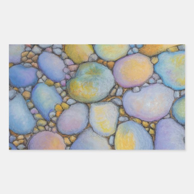 Sticker Rectangulaire Huile Pastel River Rocher et galets (Devant)