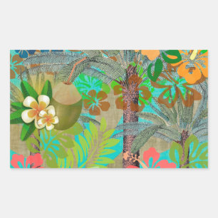 Sticker Rectangulaire Hula Vintage Floral Graphisme Floral Hawaii
