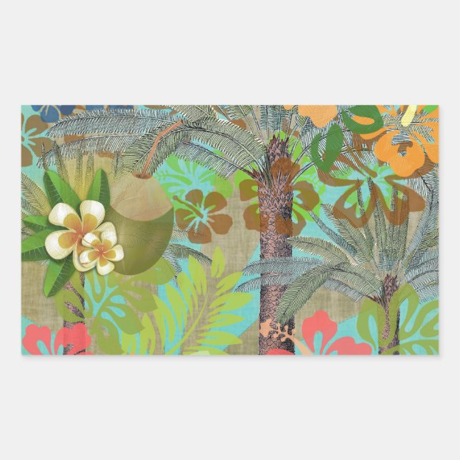 Sticker Rectangulaire Hula Vintage Floral Graphisme Floral Hawaii (Devant)