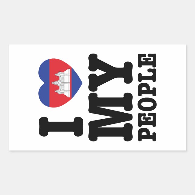 Sticker Rectangulaire I Heart (Love) My Khmer People (Devant)