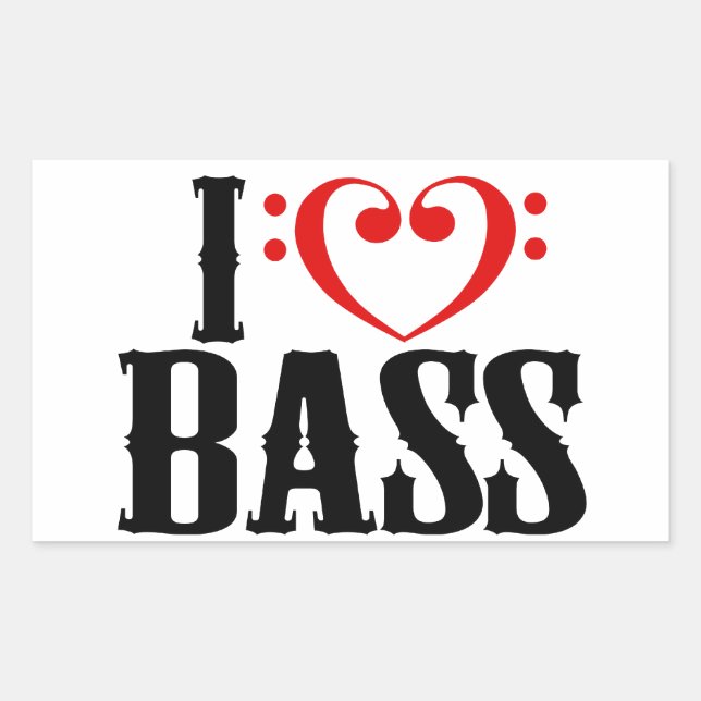 Sticker Rectangulaire I Love Bass, avec clef basse Coeur (Devant)