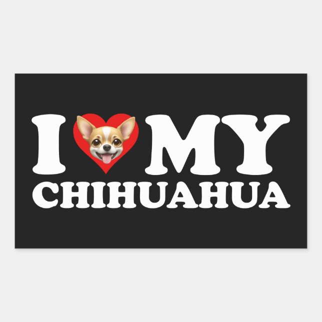 Sticker Rectangulaire I Love (Coeur) My Chihuahua (Devant)