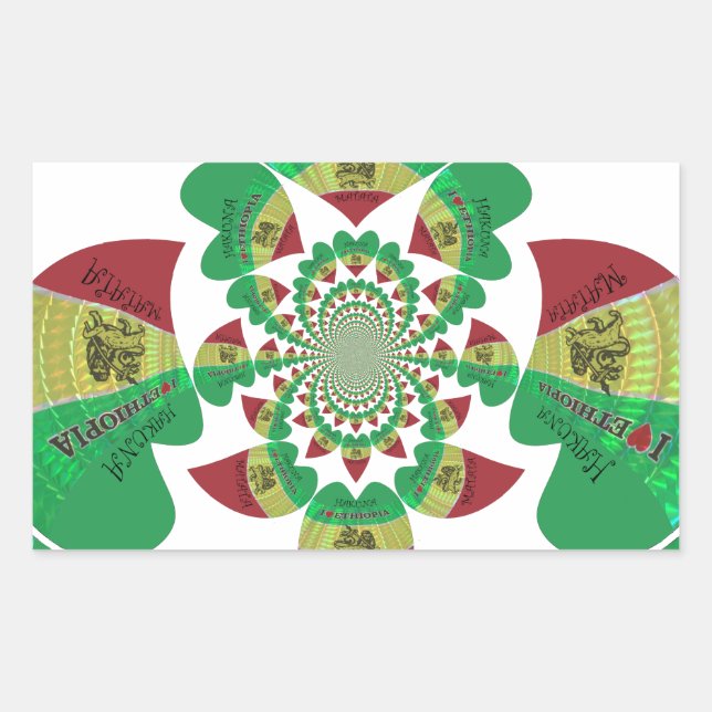Sticker Rectangulaire I Love Ethiopia Kaleidoscope - Heartfeel Rasta Art (Devant)