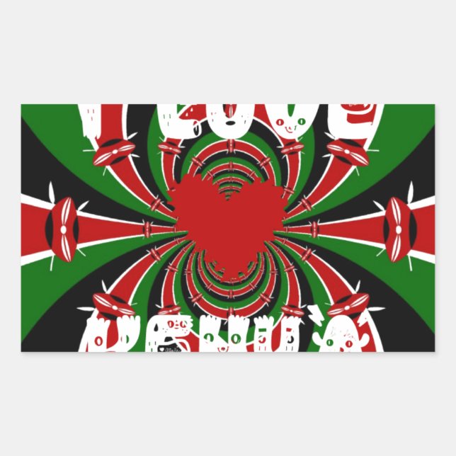 Sticker Rectangulaire I Love Heart Kenya : Dynamic Flag Art (Devant)