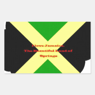 Sticker Rectangulaire I Love Jamaica Text on Flag Art Print