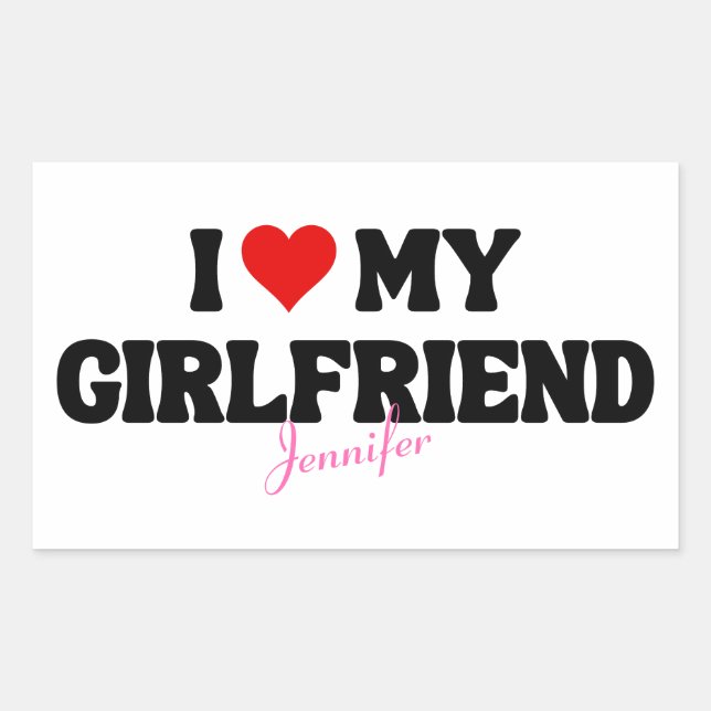 Sticker Rectangulaire I Love My Girlfriend Coeur Romantique Nom personna (Devant)
