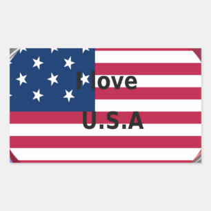 Sticker Rectangulaire I Love U.S.A. Swirl : Patriotic Heart Art Imprimer