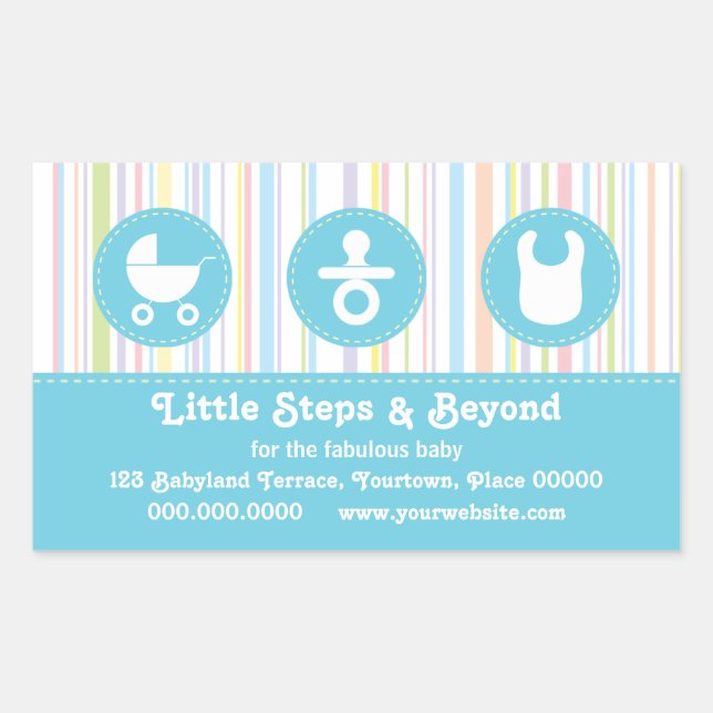 Sticker Rectangulaire Icon Trio Bleu Bébé Bébé rayures (Devant)