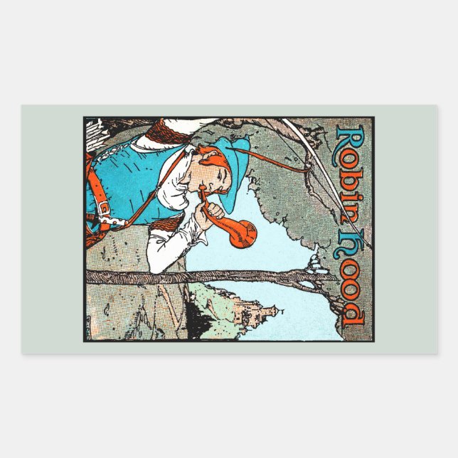 Sticker Rectangulaire Illustration Antique de Robin des Bois et ses Joye (Devant)