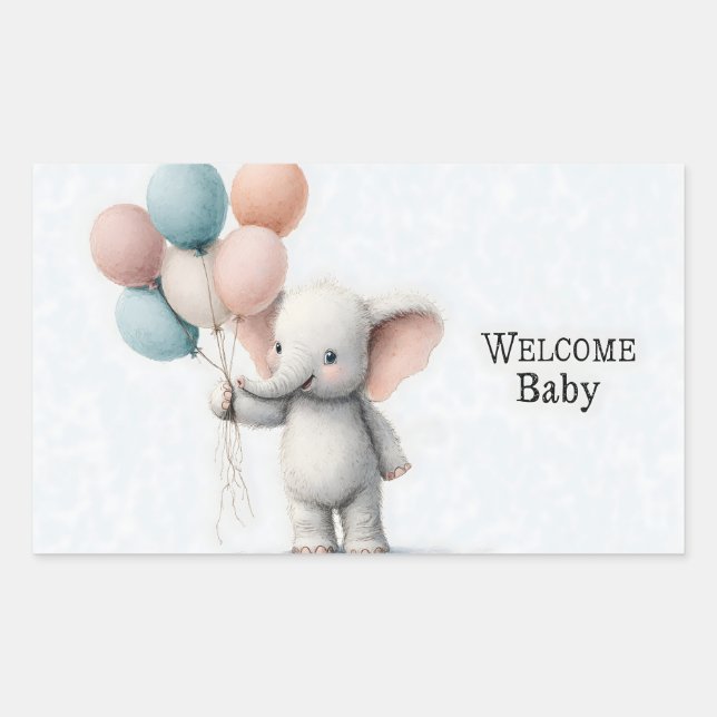 Sticker Rectangulaire Illustration aquarelle adorable d'un bébé éléphant (Devant)