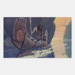 Sticker Rectangulaire Illustration d'art de N. C. Wyeth de pagaie de can