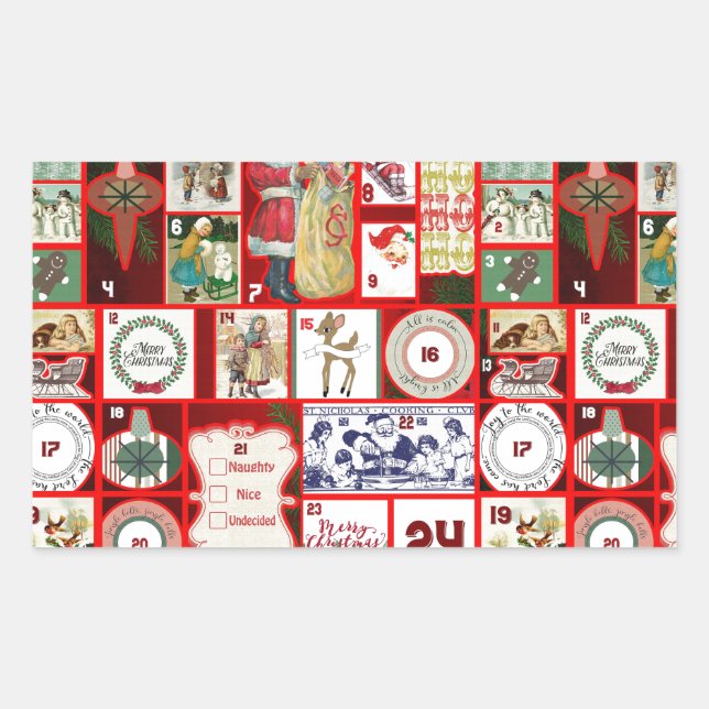 Sticker Rectangulaire Illustration de bloc de l'Avent de Noël carré Art (Devant)