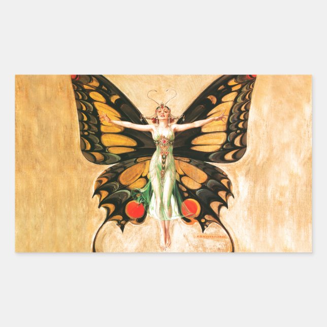 Sticker Rectangulaire Illustration de femme de Leyendecker papillon Flap (Devant)