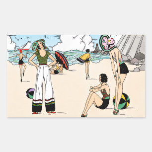 Sticker Rectangulaire Illustration de plage Art Déco vintage des années