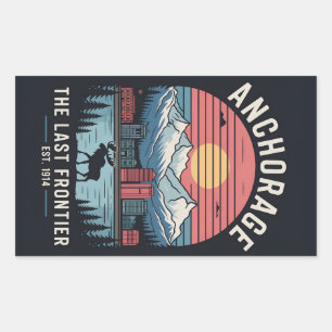 Sticker Rectangulaire Illustration de poster de voyage rétro d'Anchorage