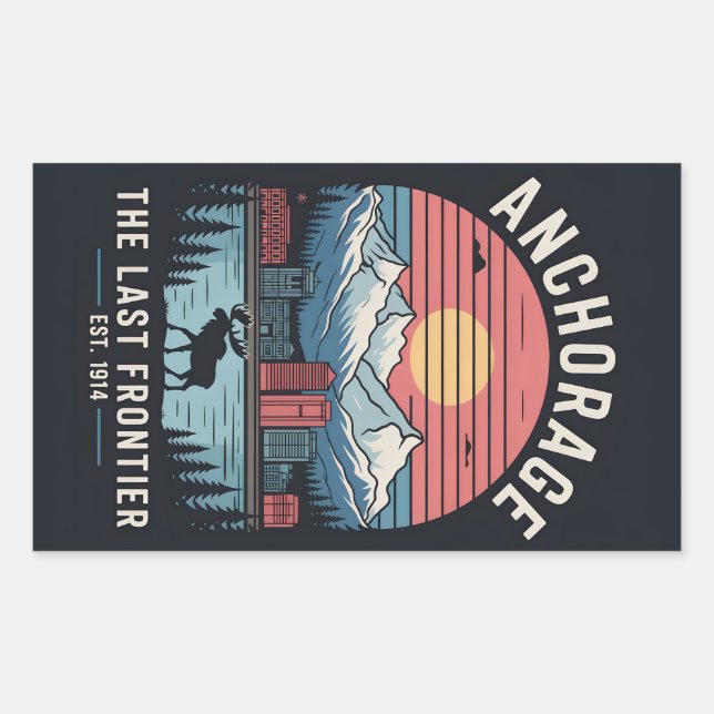 Sticker Rectangulaire Illustration de poster de voyage rétro d'Anchorage (Devant)