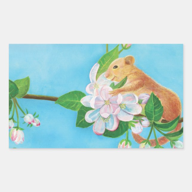 Sticker Rectangulaire Illustration des fleurs de dormouse et de pomme (Devant)