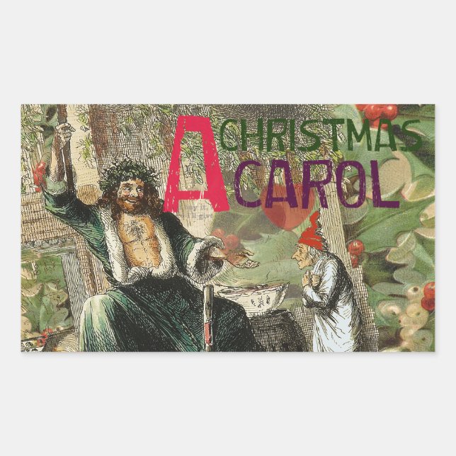 Sticker Rectangulaire Illustration du Fantôme de Noël Présent Scrooge (Devant)
