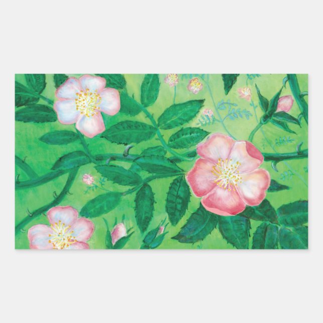Sticker Rectangulaire Illustration d'un Rose sauvage rose (Devant)