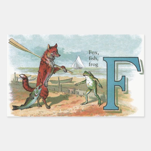 Sticker Rectangulaire Illustration fantaisiste de renard et de grenouill (Devant)