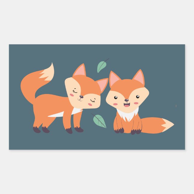 Sticker Rectangulaire Illustration graphique des renards orange mignons (Devant)