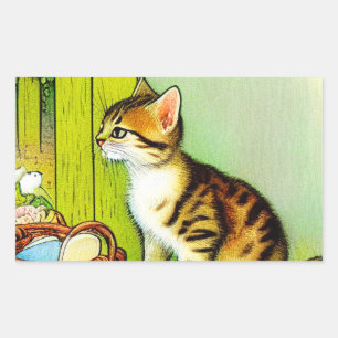 Sticker Rectangulaire Illustration vintage Tabby Cat