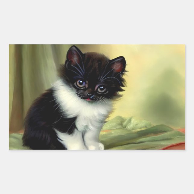 Sticker Rectangulaire Illustration vintage Tuxedo Kitten (Devant)