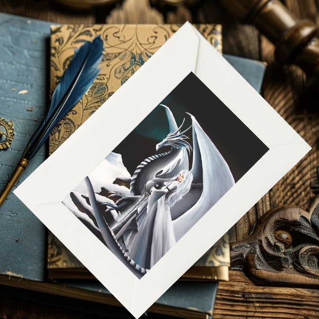 Sticker Rectangulaire Imaginaire Auroras femme Dragon blanc (Créateur téléchargé)