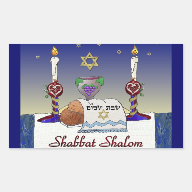 Sticker Rectangulaire Impression d'art Judaica Shabbat Shalom (Devant)