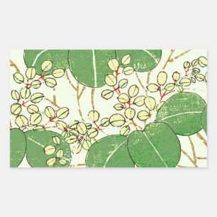 Sticker Rectangulaire Impression de bloc de bois de feuille verte botani