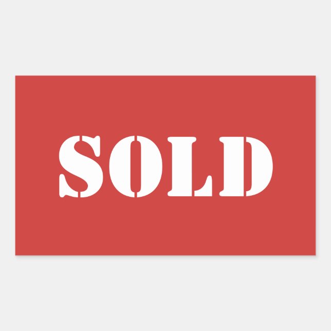 Sticker Rectangulaire Impression de mot de typographie SOLD en rouge (Devant)