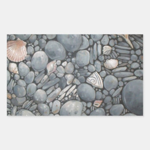Sticker Rectangulaire Impression de peinture de galets et de coquillages