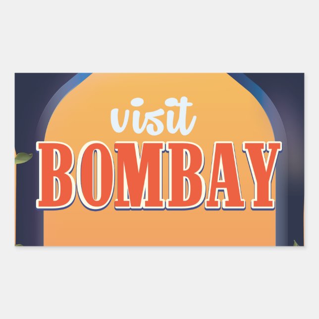 Sticker Rectangulaire Impression de voyage vintage Bombay. (Devant)