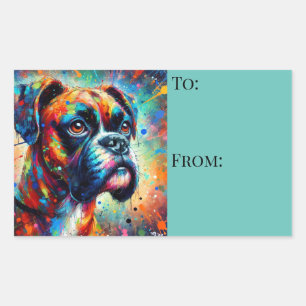 Sticker Rectangulaire Impressionniste Colorful Pop Art Boxer Chien Peint