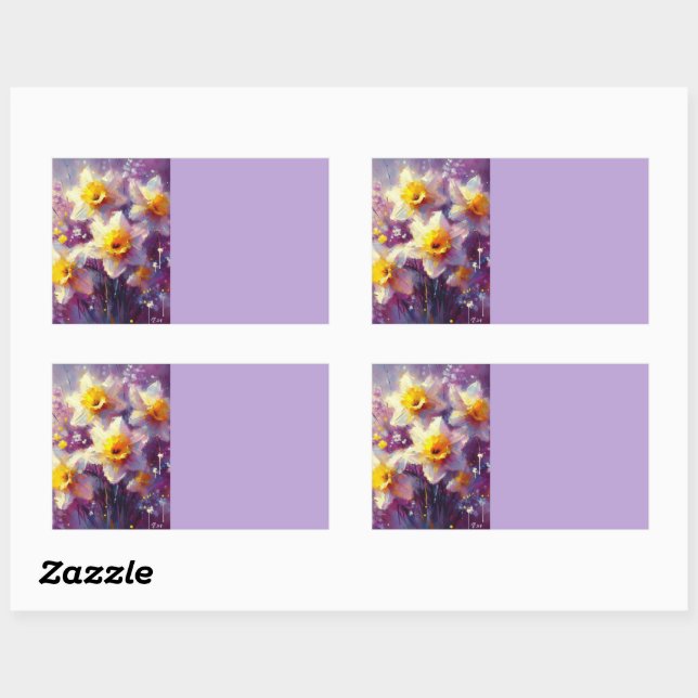 Sticker Rectangulaire Impressionniste Daffodique Floral Organisation Éti (Feuille)