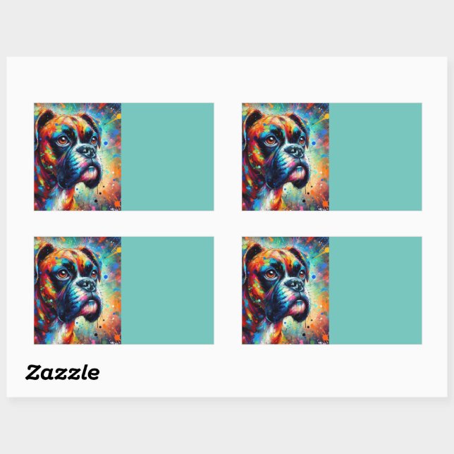 Sticker Rectangulaire Impressionniste Pop Art Boxer Chien Organisation (Feuille)