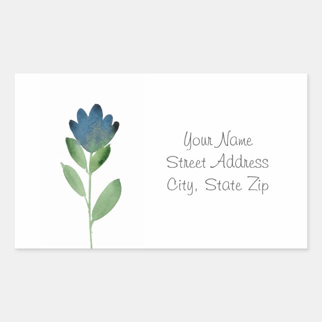 Sticker Rectangulaire Indigo Blue, Aquarelle verte Fleur Abstraite (Devant)