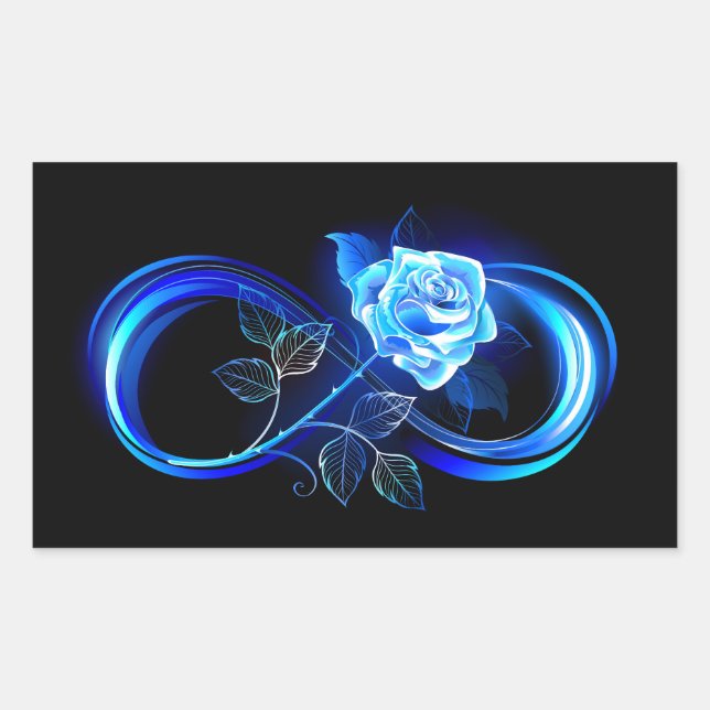 Sticker Rectangulaire Infini lumineux avec rose bleue (Devant)