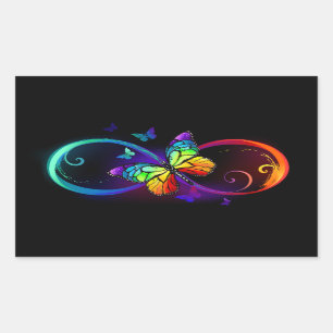 Sticker Rectangulaire Infini vibrant avec papillon arc-en-ciel sur fond