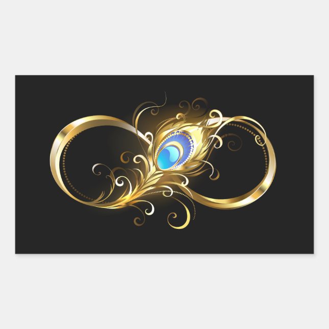 Sticker Rectangulaire Infinité avec plume de paon doré (Devant)