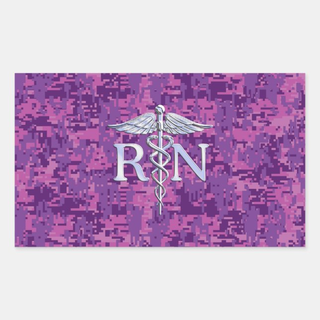Sticker Rectangulaire Infirmière inscrite RN Caduceus sur Camouflage ros (Devant)