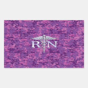 Sticker Rectangulaire Infirmière inscrite RN Caduceus sur Camouflage ros