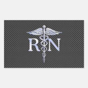 Sticker Rectangulaire Infirmière inscrite RN Silver Caduceus Snakes